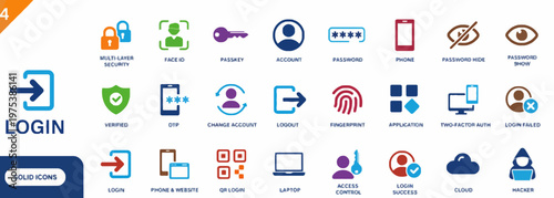 Collection of login and security icons in flat design vector illustration