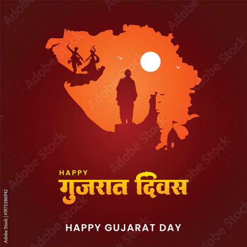 Happy Gujarat Day Celebration Illustration Social media Banner template