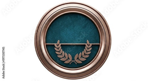 Circular Emblem with Bronze Laurel Wreath and Teal Background