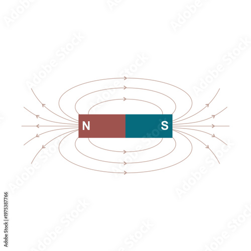 Bar Magnet with Field Lines Magnetism Concept Vector