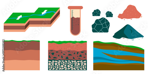 Soil Profiles Geology Education Concept Flat Vector Set