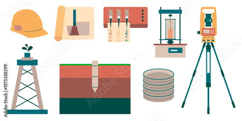 Site Investigation Lab Testing Geotechnical Vector Set