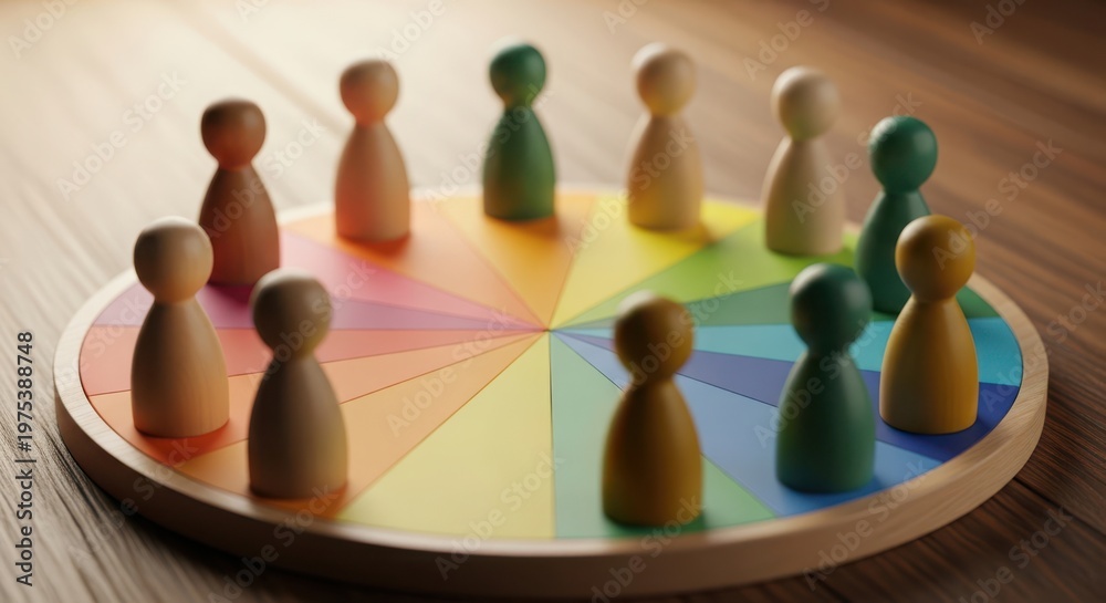 Obraz premium colorful wooden game pieces on a segmented board