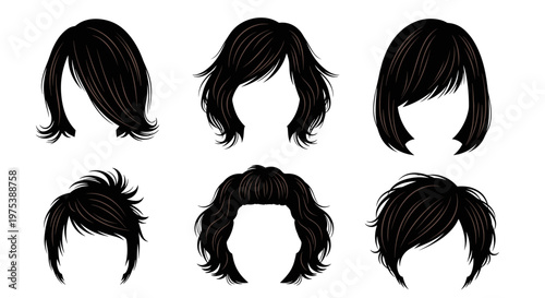 Collection of diverse black hairstyles for women and men showcasing various cuts and styles against a clean white