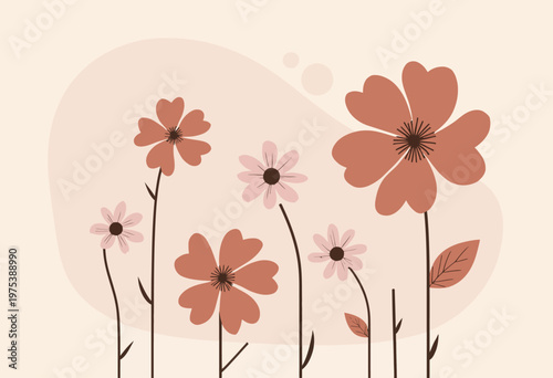 Minimalist aesthetic botanical illustration featuring dried fluffy grass and a delicate flower on a warm beige background for contemporary boho home decor and elegant interior design.