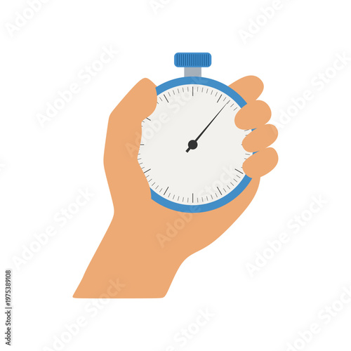 Flat Illustration of Hand Holding Digital Stopwatch