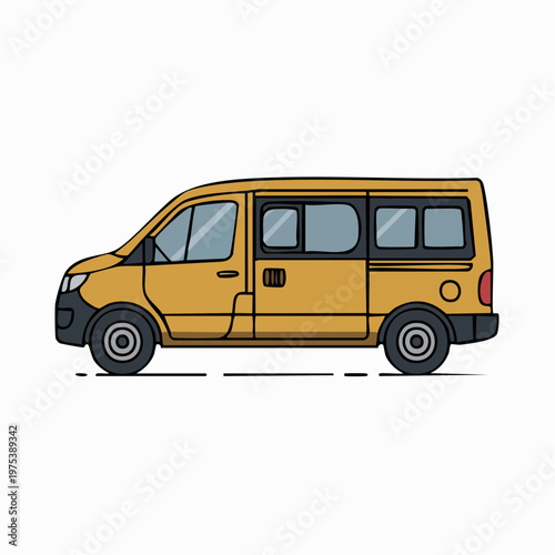 A cartoon illustration of a yellow van.