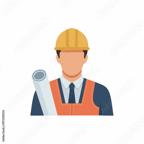 Illustration of a construction worker with blueprints.