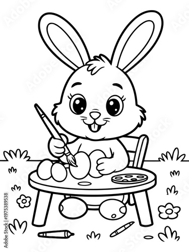 Easter Bunny's Artistic Endeavor: An endearing bunny, meticulously paints Easter eggs, infusing vibrant hues and patterns, creating a scene of joyful artistry and the spirit of spring.