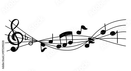Black and White Music Notes Doodle Illustration