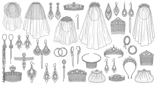 Elegant Bridal Accessories Collection - Veils, Tiaras, and Earrings.