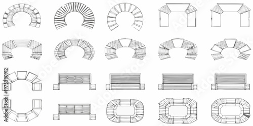 Architectural sketches displaying various arch and doorway designs in line art