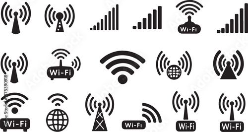 Wi-Fi signal icons and symbols for wireless internet connection