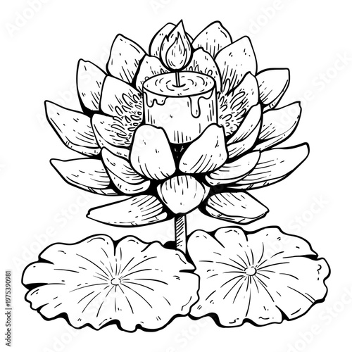 Enlightened Lotus Flower with Candle Spiritual Illustration