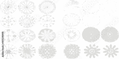 Collection of grayscale tree canopy diagrams on a white background