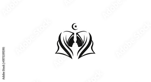 Elegant Islamic Symbol Depicting Two Women with Crescent Moon.