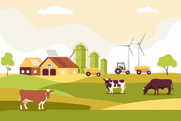 Fototapete Bauernhof Buntes Landleben mit Traktor und Windrädern  © Shuvra Majumder