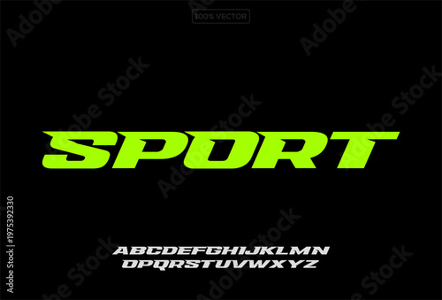 Sport letters set. green race font. Italic bold racing style vector latin alphabet. Fonts for event, promo, logo