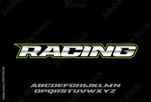 Racing letters set. Metalic race font. Italic bold racing style vector latin alphabet. Fonts for event, promo, logo illustration