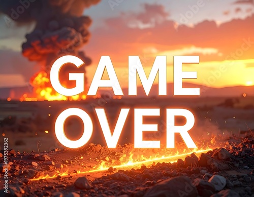 Game Over Explosion Fire Destruction Catastrophe.