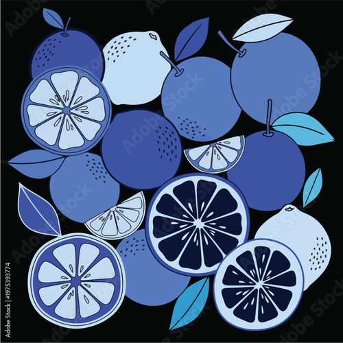Abstract Blue Citrus Fruits...