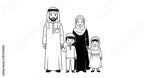 Family portrait of a traditional Arab family in their attire.