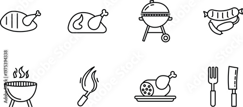 Barbecue and roasted chicken icons set isolated on transparent background