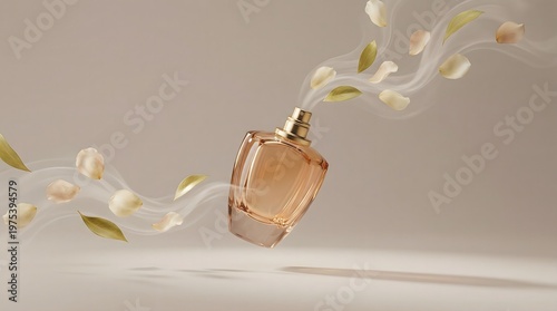 Soft aesthetic perfume bottle with gentle lighting and light shadow, creating a calm and modern fragrance visual.
