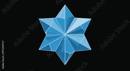 Abstract Geometric Blue Star Crystal Isolated On Black Background Vector