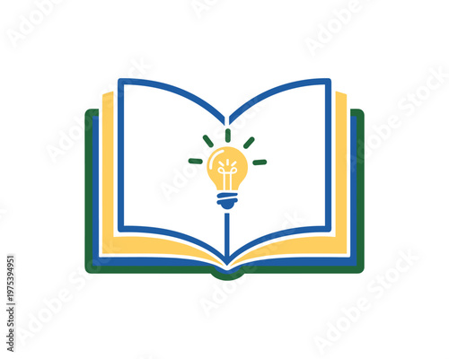 Open Book with Lightbulb Concept, Educational Environment, Vector Illustration