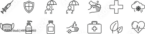 Healthcare Medical Icon Set for Disease Prevention and Health Protection