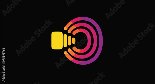 Abstract Yellow And Purple Sound Wave Volume Icon On Black Background