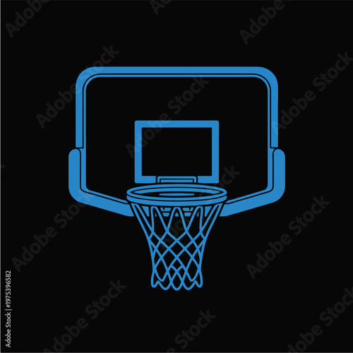 Blue Basketball Hoop Icon On Black Background Vector Flat Design