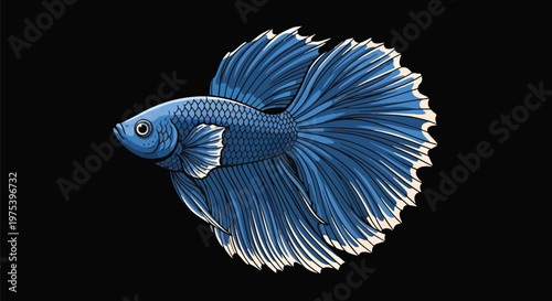 Blue Betta Fish Pixel Art Isolated on Black Background Vector