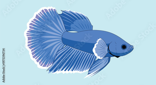 Blue Betta Fish Pixel Art Isolated On Light Blue Background