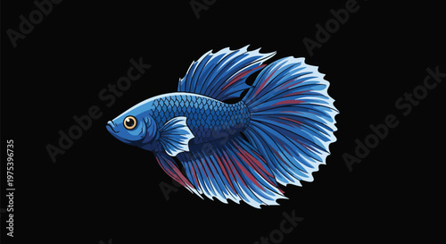 Blue Betta Fish Pixel Art Isolated on Black Background Vector
