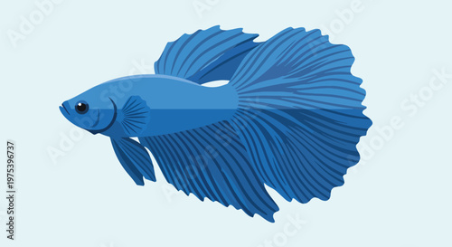 Blue Betta Fish Pixel Art Vector Illustration On Light Background