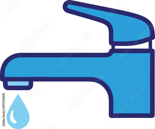 Blue Faucet Icon With Water...