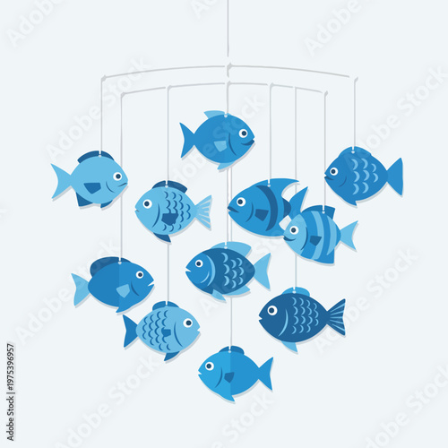 Blue Fish Baby Mobile Vecto...