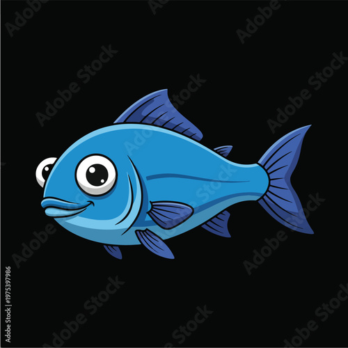 Blue Pixel Art Cartoon Fish...