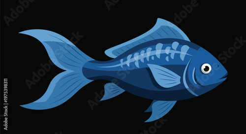 Blue Pixel Art Fish Isolate...