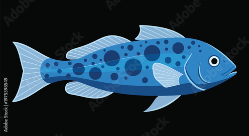 Blue Pixel Art Fish With Da...