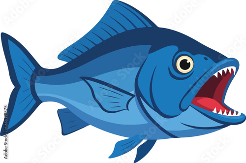 Blue Pixel Art Fish With Open Mouth Vector Illustration Isolated