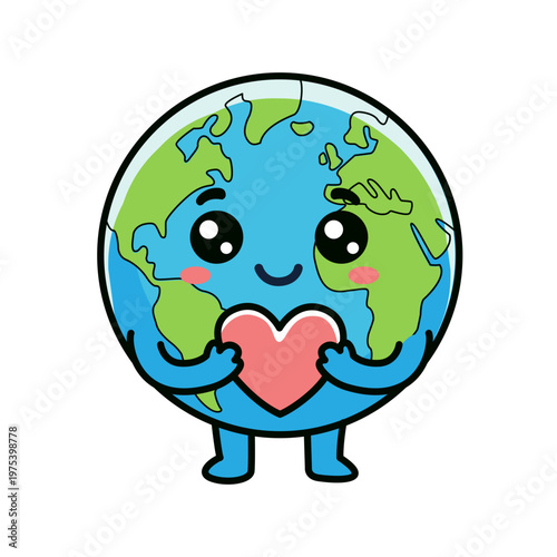 Cute Earth Globe Character Holding Red Heart Sticker