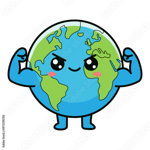 Strong and Healthy Earth Globe Character Sticker