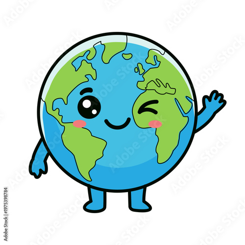 Cute Earth Globe Character Watering Sprout Sticker