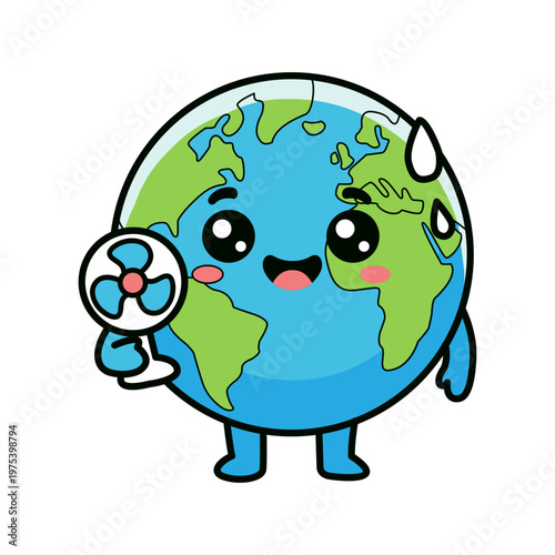 Hot Earth Globe Sweating and Fanning Sticker