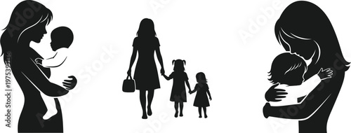 Silhouetted mother tenderly holding her baby, representing the profound bond of parental love and care.