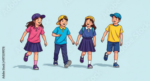 Four Diverse Children Running Together Happily.