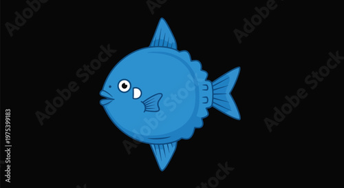 Blue Sunfish Pixel Art Illustration On Black Background